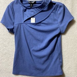 100% Bloomingdale’s exclusive XS blue women’s ribbed crop top